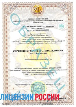 Образец сертификата соответствия аудитора №ST.RU.EXP.00014300-1 Железногорск (Курская обл.) Сертификат OHSAS 18001